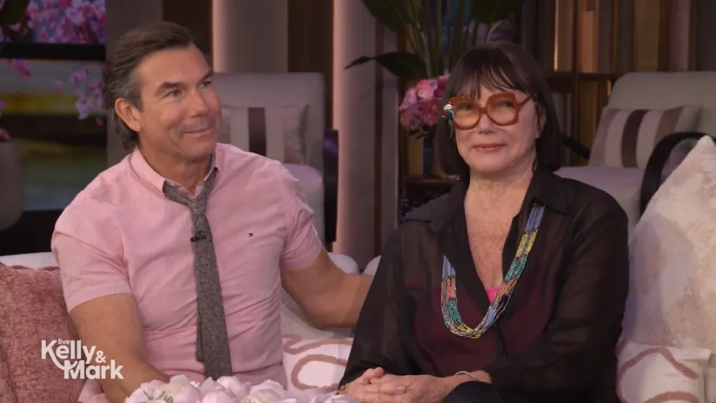 Jerry O'Connell on Live with Kelly and Mark, sitting next to an older woman.