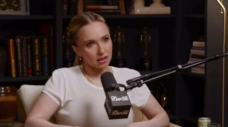 Hayden Panettiere speaking into a 