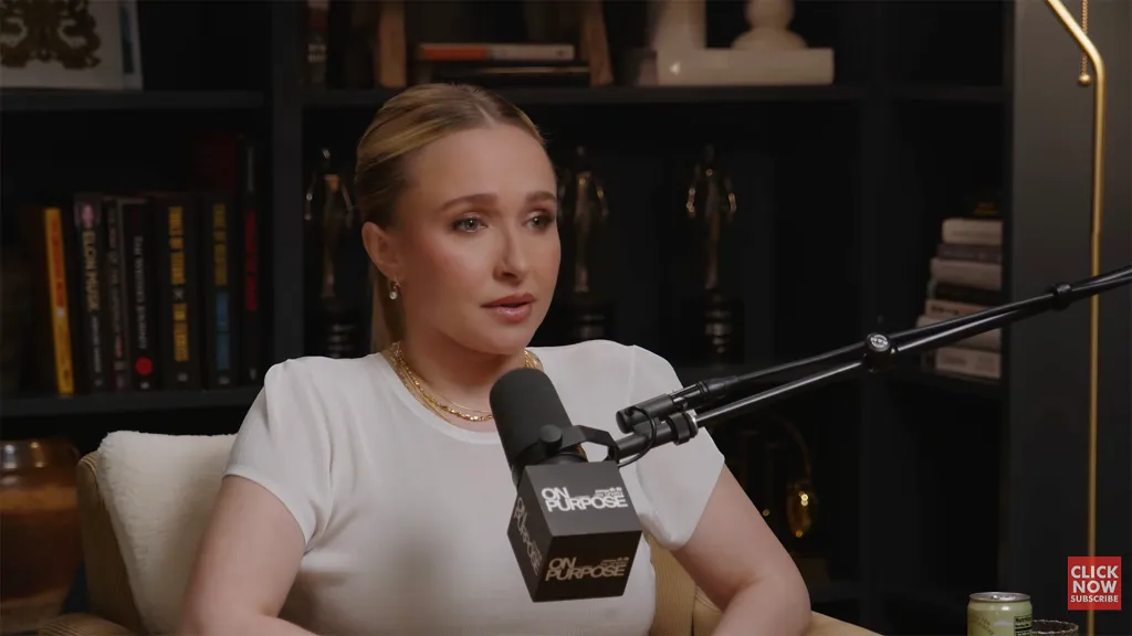 Hayden Panettiere speaking into an 