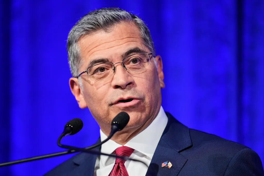 Xavier Becerra speaking at a California gubernatorial debate.