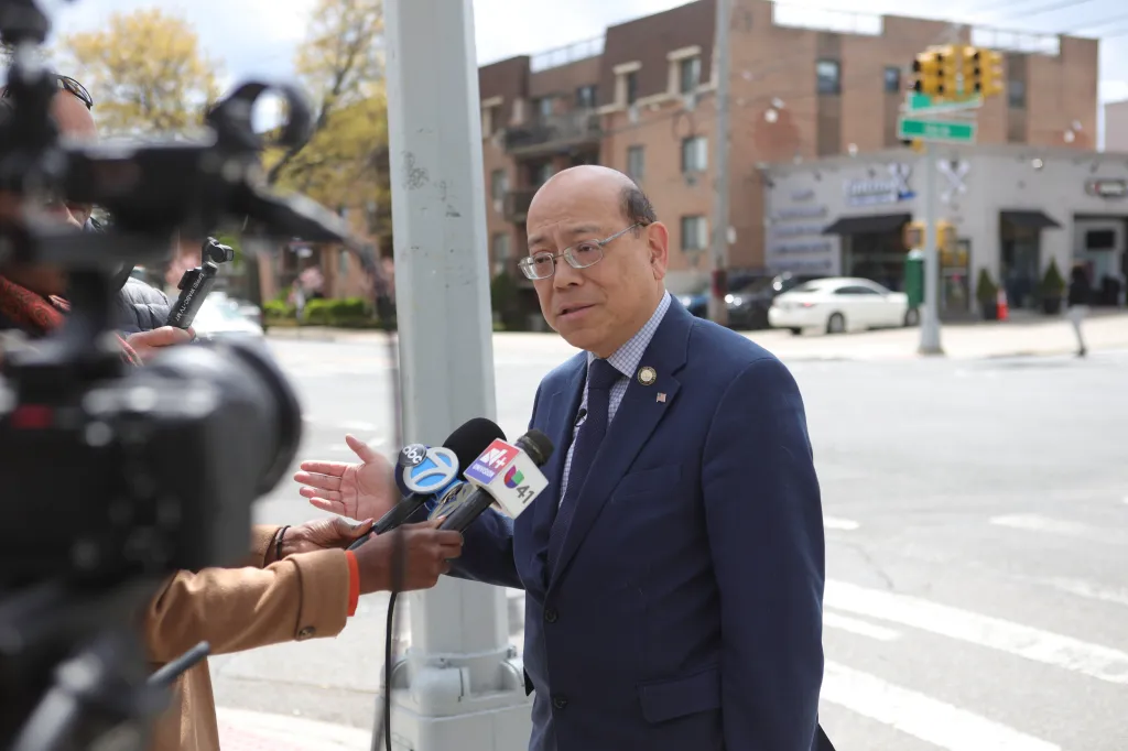 NYC City Councilman Phil Wong addresses media about reckless drivers.