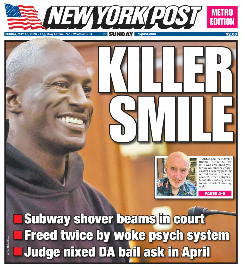The front cover of The New York Post on May 10, 2026.