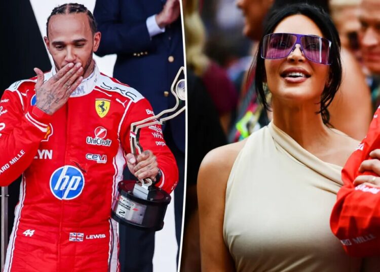 Lewis Hamilton blows kiss to Kim Kardashian after winning second place at Monaco Grand Prix 2026
