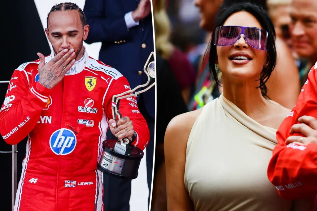 Lewis Hamilton blows kiss to Kim Kardashian after winning second place at Monaco Grand Prix 2026