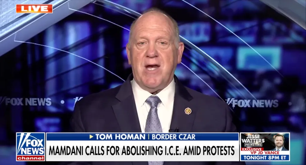 Fox News broadcast showing Tom Homan, a 