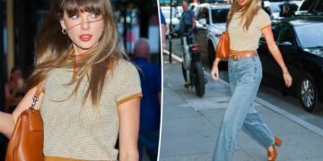 Taylor Swift nods to ‘Midnights’ era with ‘70-inspired studio look