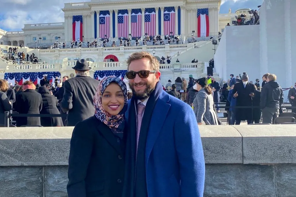 Ilhan Omar and her husband, Tim Mynett, at the US Capitol for the inauguration.