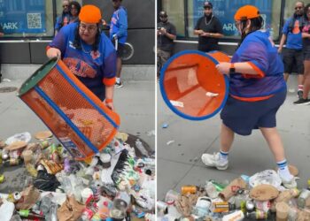 ‘Incredibly stupid’ Knicks fan dumps trash onto the street to steal blue and orange trashcan
