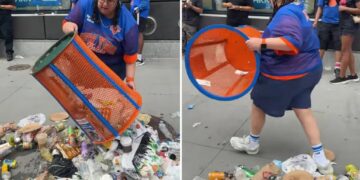 ‘Incredibly stupid’ Knicks fan dumps trash onto the street to steal blue and orange trashcan