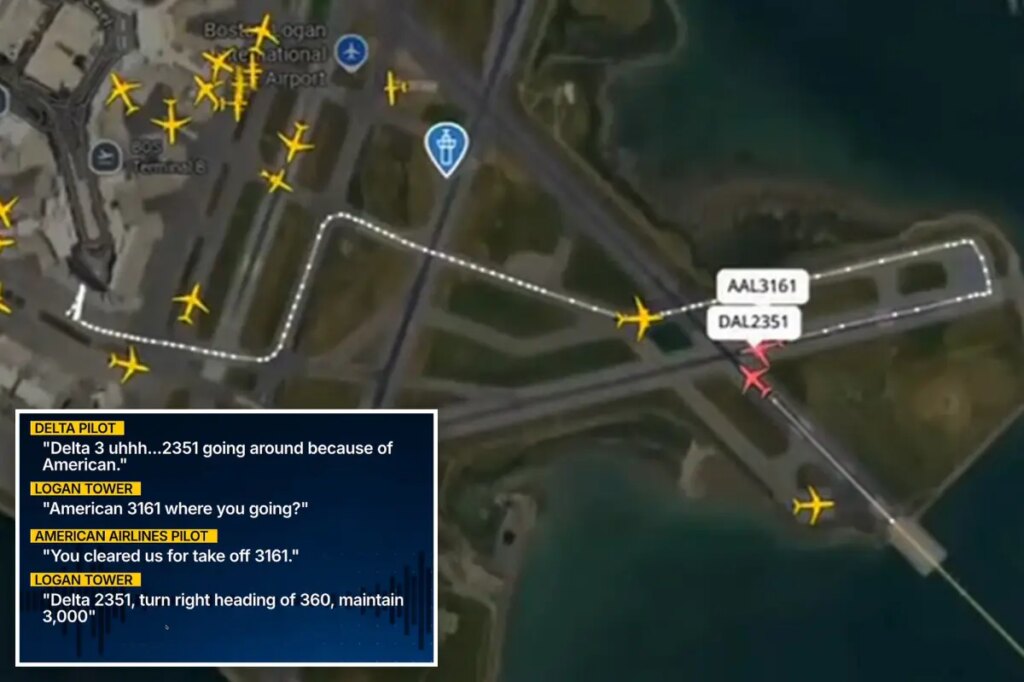 Boston Logan air traffic controller scrambles to avoid near miss as 2 flights come within 300 feet of each other