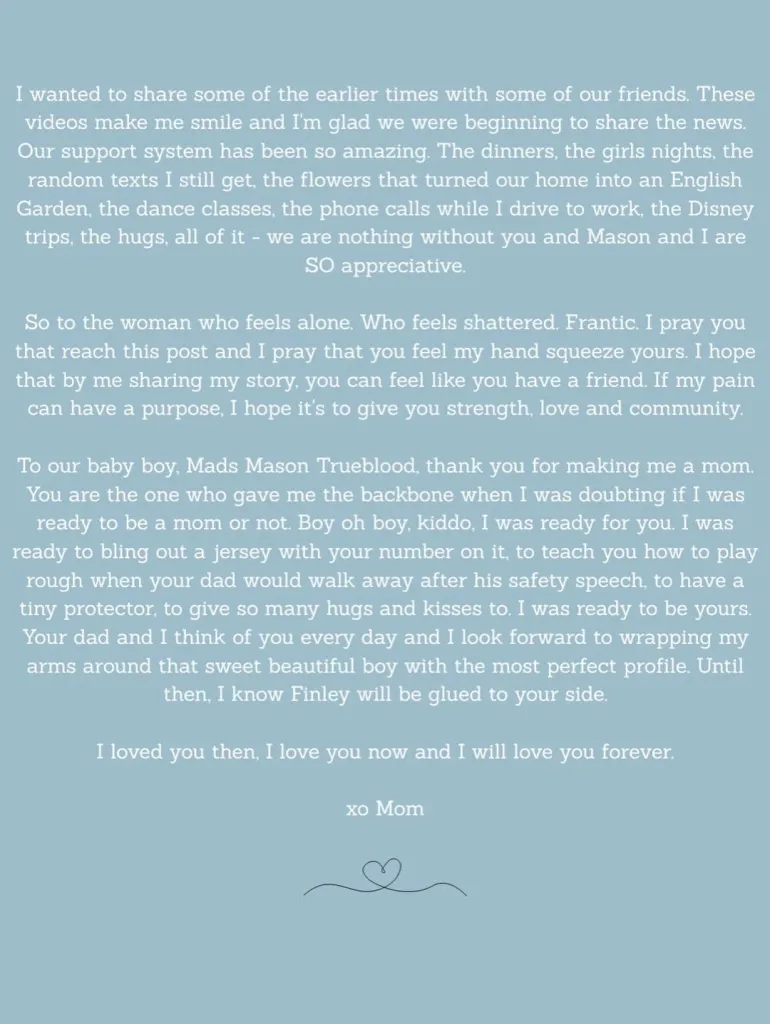 A letter from a mother to her baby boy, Mads Mason Trueblood.