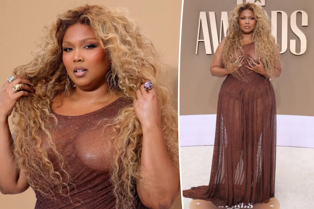 Lizzo goes daringly bare in sheer brown dress for BET Awards