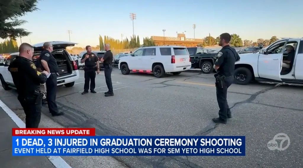 Police investigating a graduation ceremony shooting where 1 person died and 3 were injured.