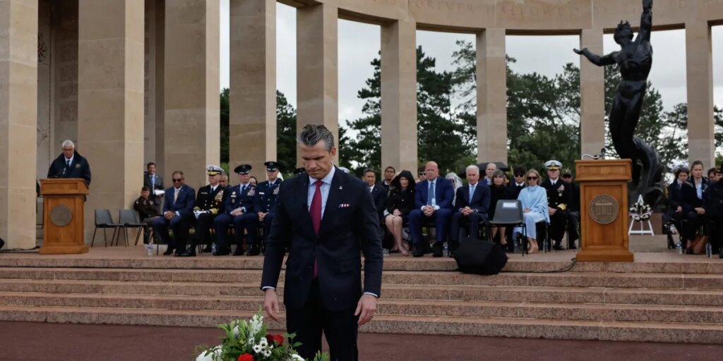During D-Day speech in France, Hegseth invokes immigration and says ‘When will European capitals do something about that invasion?’