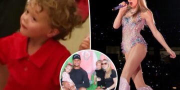 Patrick and Brittany Mahomes’ son Bronze, 3, points out Taylor Swift in Arrowhead Stadium photo