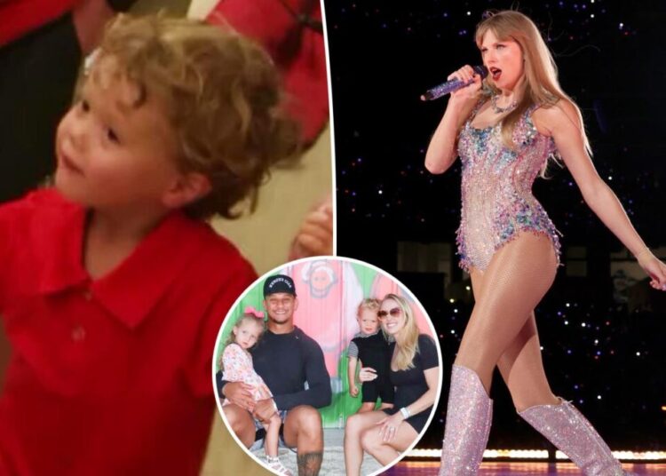 Patrick and Brittany Mahomes’ son Bronze, 3, points out Taylor Swift in Arrowhead Stadium photo