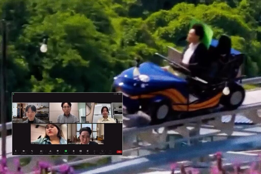 Man Attends Video Meeting From Active Roller Coaster
