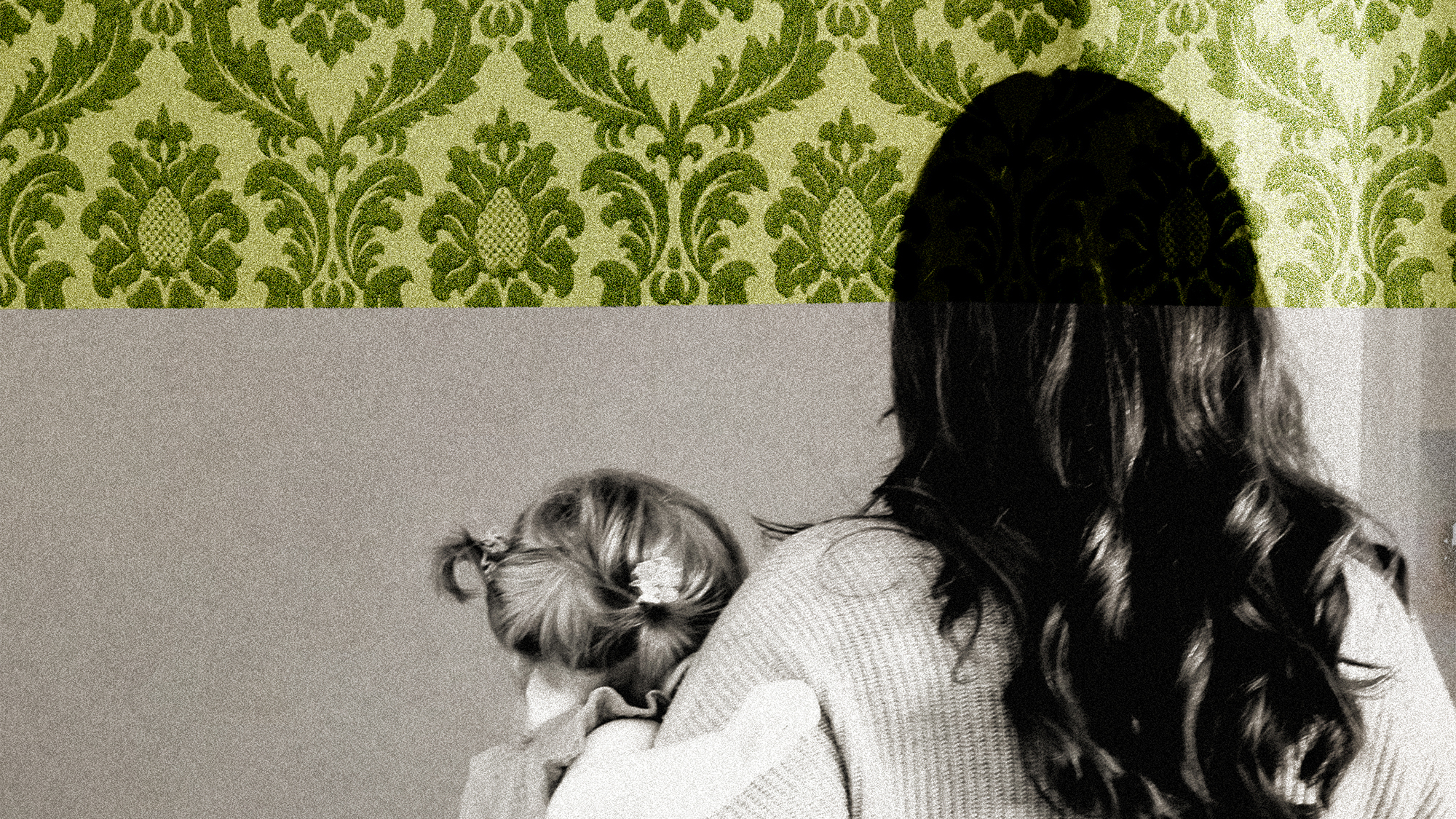a collage showing traditional gender roles played by women like raising children