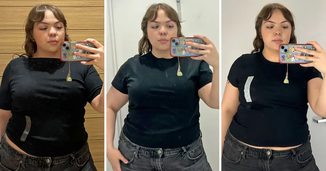 I tried on T-shirts at Gap, Banana Republic, and Old Navy. My favorite option was flattering and affordable.