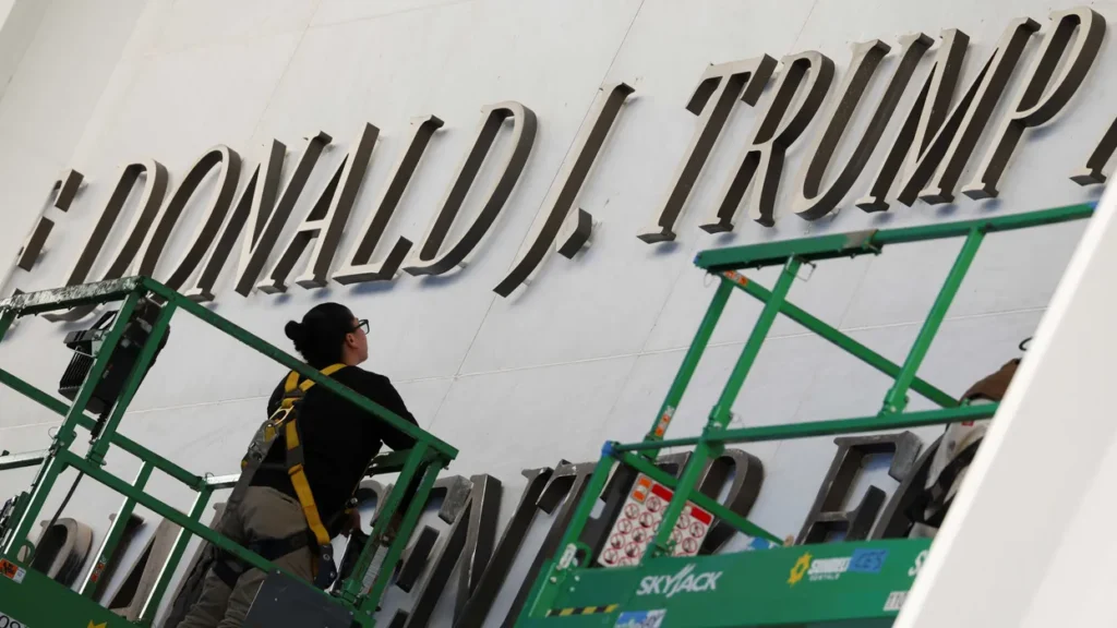 ‘Trying to hide’: Kennedy Center refuses to take tarps off where Trump’s name was removed