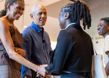 The first 100 visitors to the Obama Presidential center got a surprise: Barack and Michelle