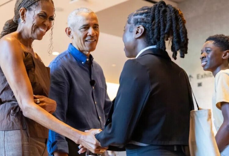 The first 100 visitors to the Obama Presidential center got a surprise: Barack and Michelle