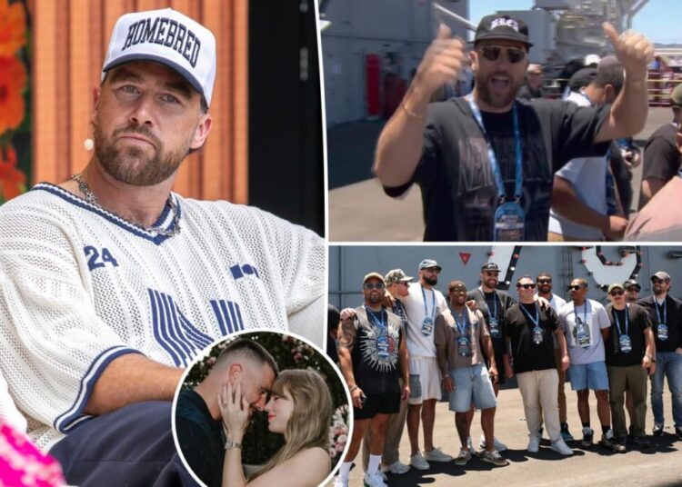 Travis Kelce continues California bachelor party weekend at NASCAR race with Patrick Mahomes
