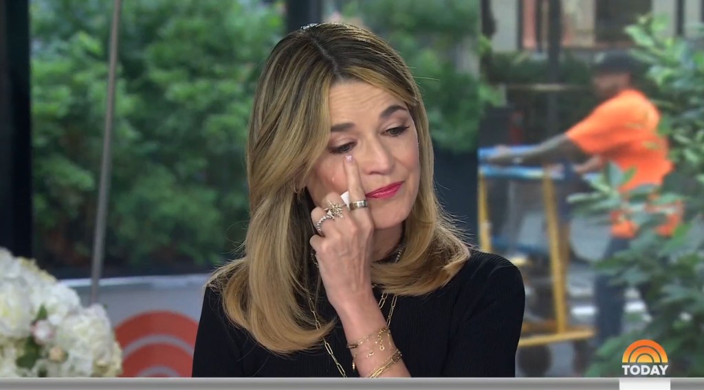 Savannah Guthrie wiping away tears on the Today show.