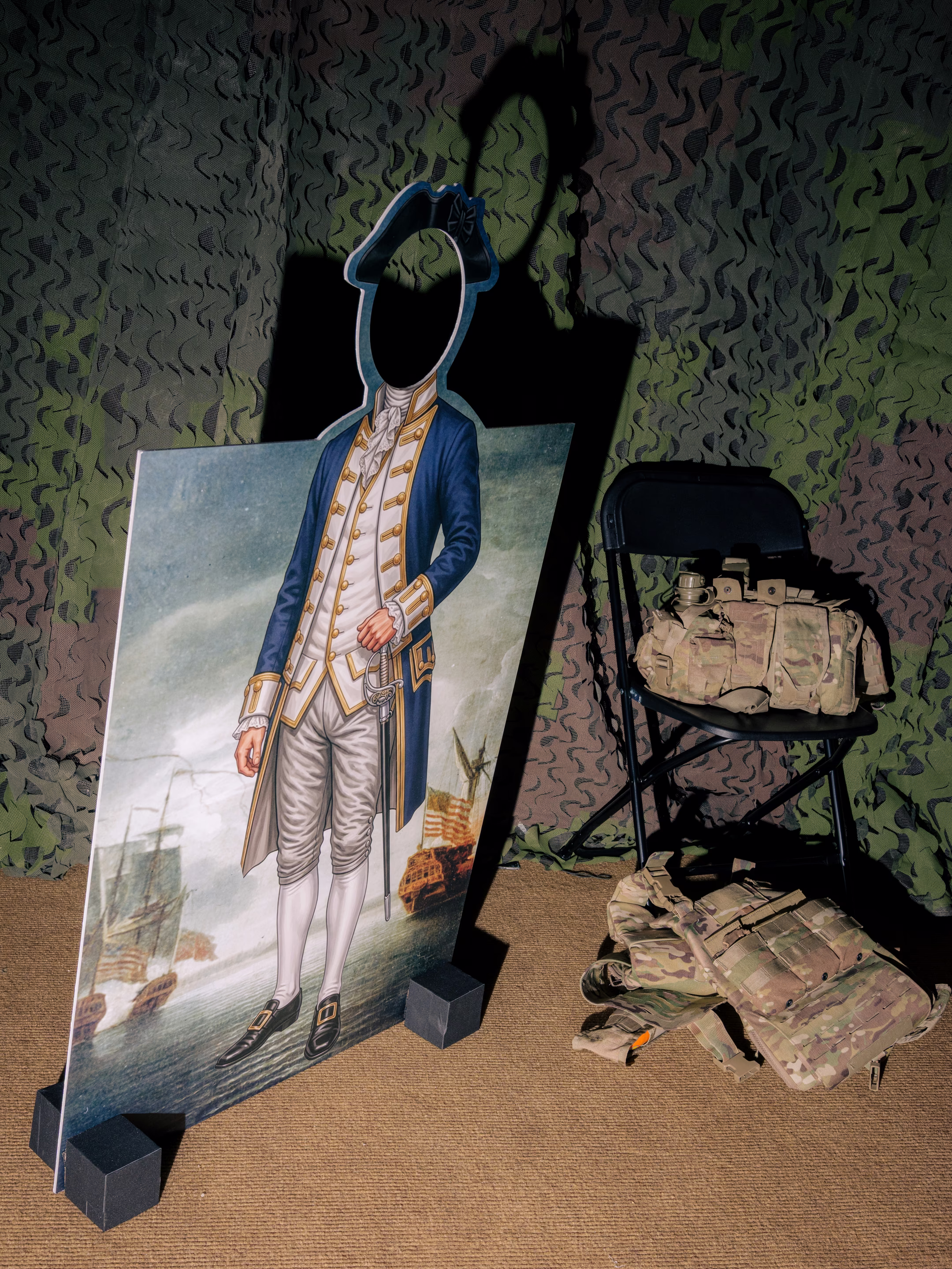 a cardboard cut out of a british explorer