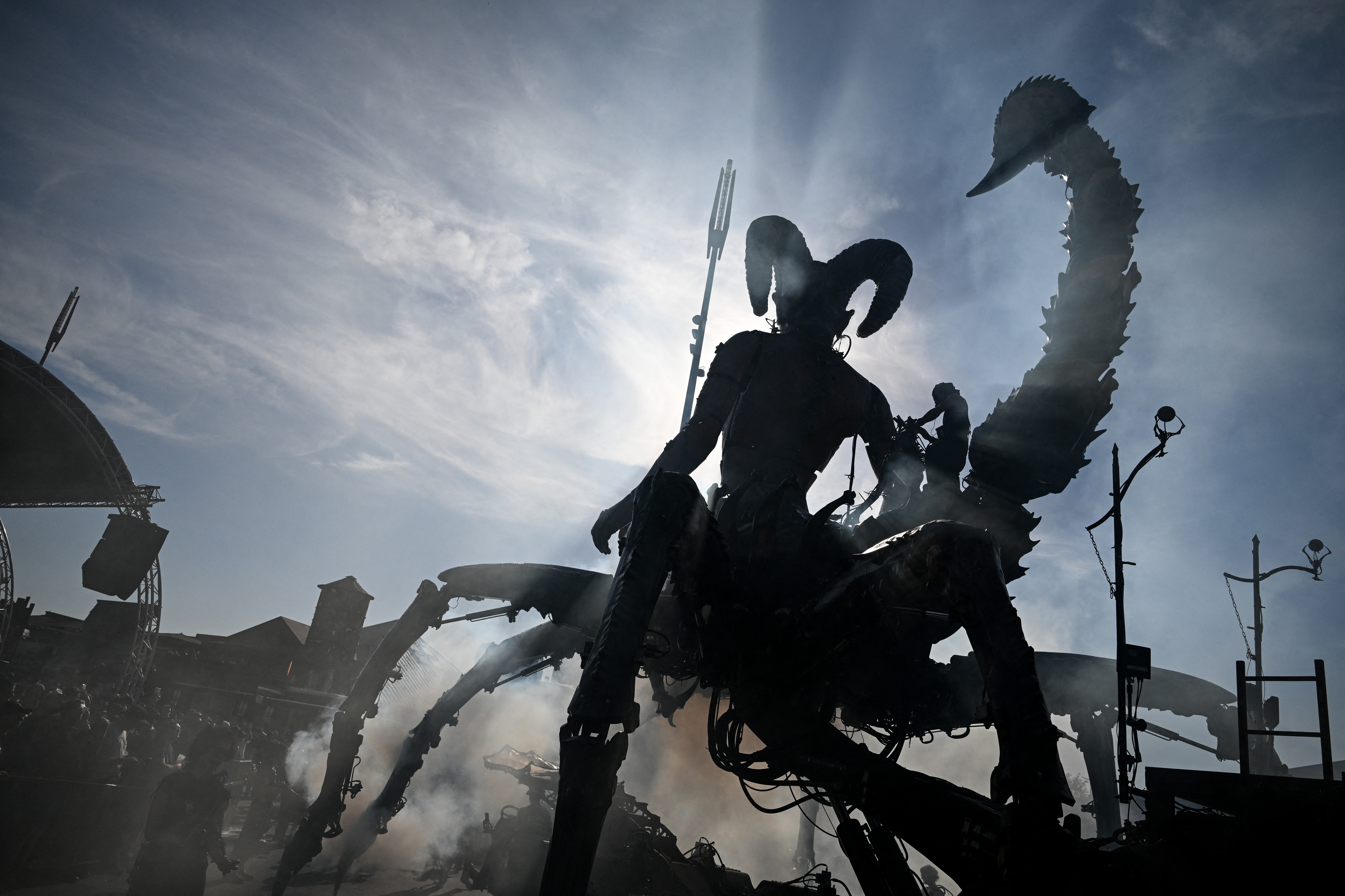 The half-woman, half-scorpion mechanical machine “The Guardian of Darkness,” from the Hellfest rock and heavy-metal festival, in Clisson, France