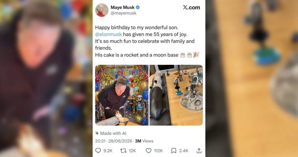 Elon Musk’s Mother Posts Happy Birthday Image for Him That, on Closer Inspection, Is Devastatingly Sad