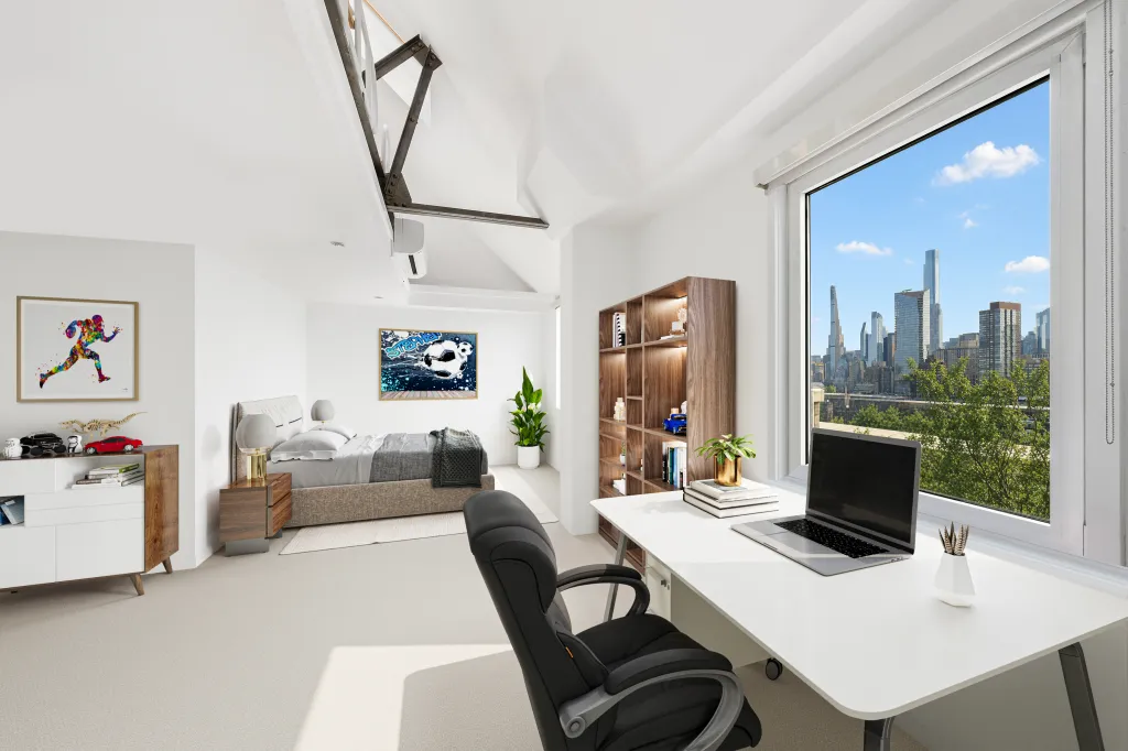 The bedroom and home office, which also boasts a dreamy view