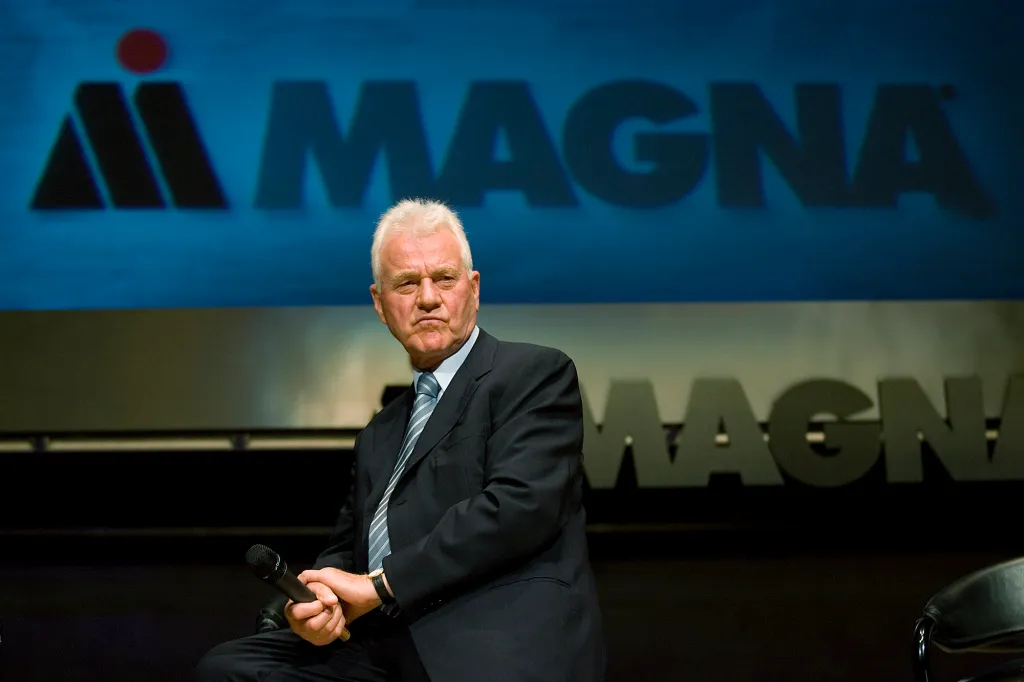 Frank Stronach, Chairman of Magna International, listens to speakers at the company's annual general meeting.