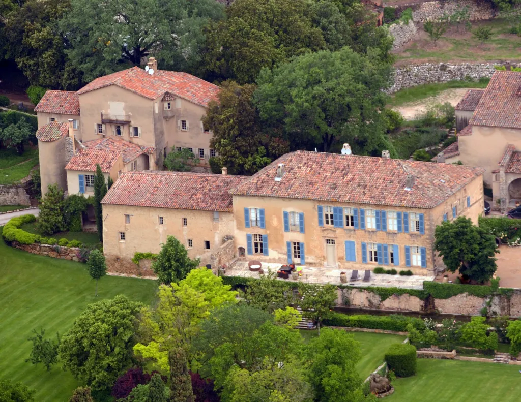 Aerial view of the Chateau Miraval vineyard estate in Le Val, southeastern France.