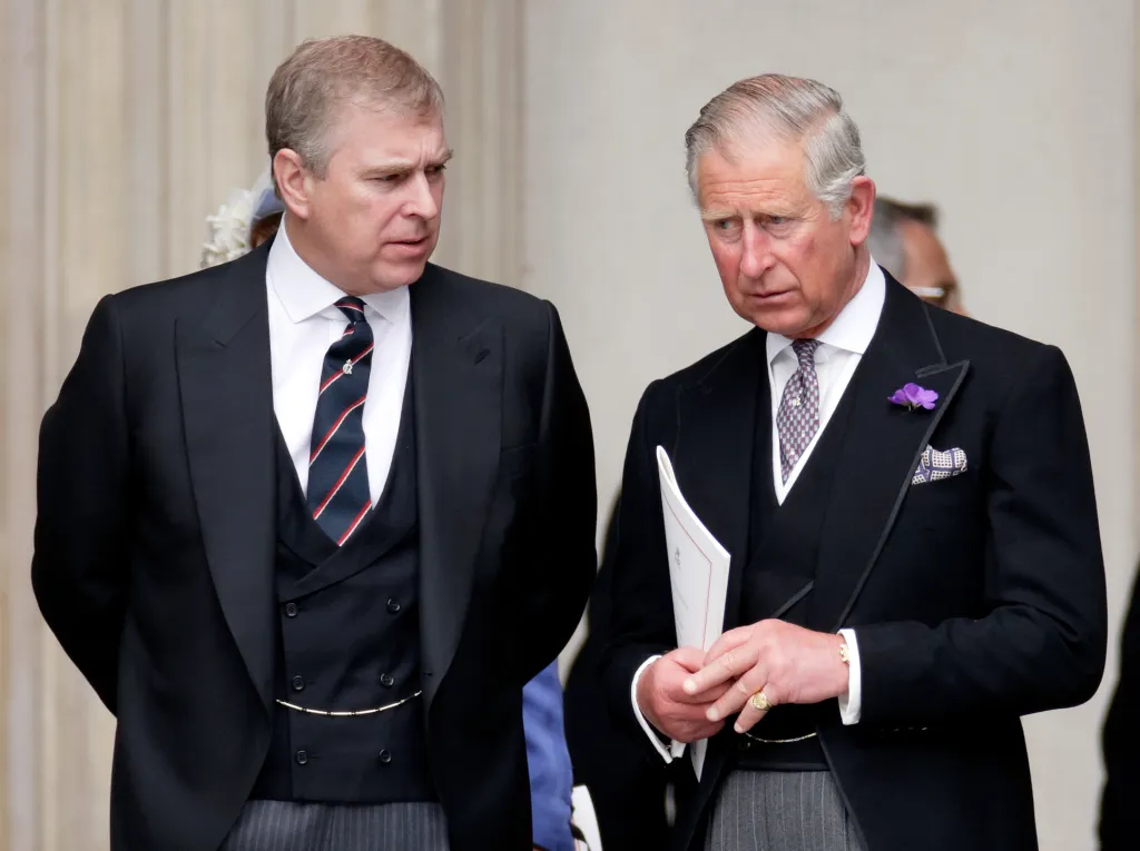 Prince Andrew and Prince Charles in formal attire at Queen Elizabeth II's Diamond Jubilee.