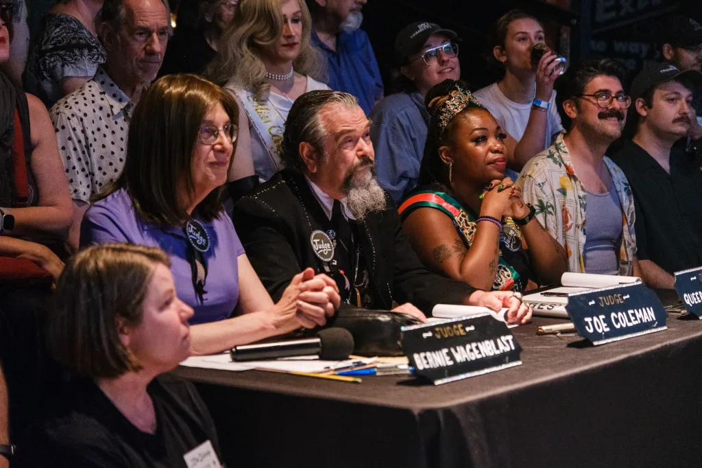 The judges' panel at the Miss Subways Pageant at Sideshows by the Seashore in Coney Island.