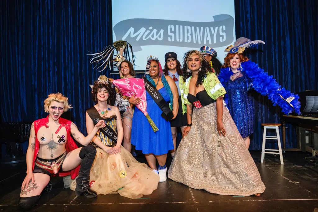 Eight performers in a 