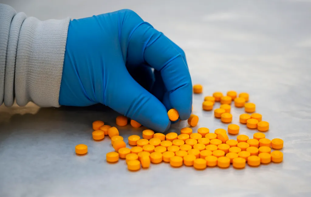 Drug Enforcement Administration (DEA) chemist checks confiscated powder containing fentanyl at the DEA Northeast Regional Laboratory on October 8, 2019, in New York.