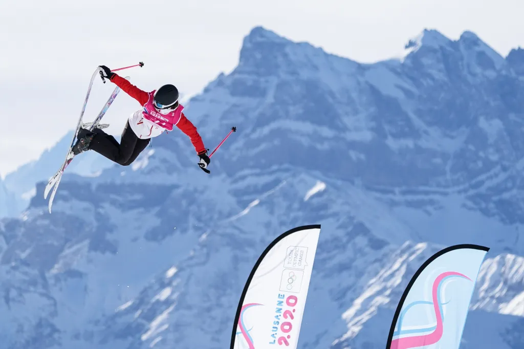Gu Ailing of China competing during the Women's Freeski Big Air qualification run at the 3rd Winter Youth Olympic Games.