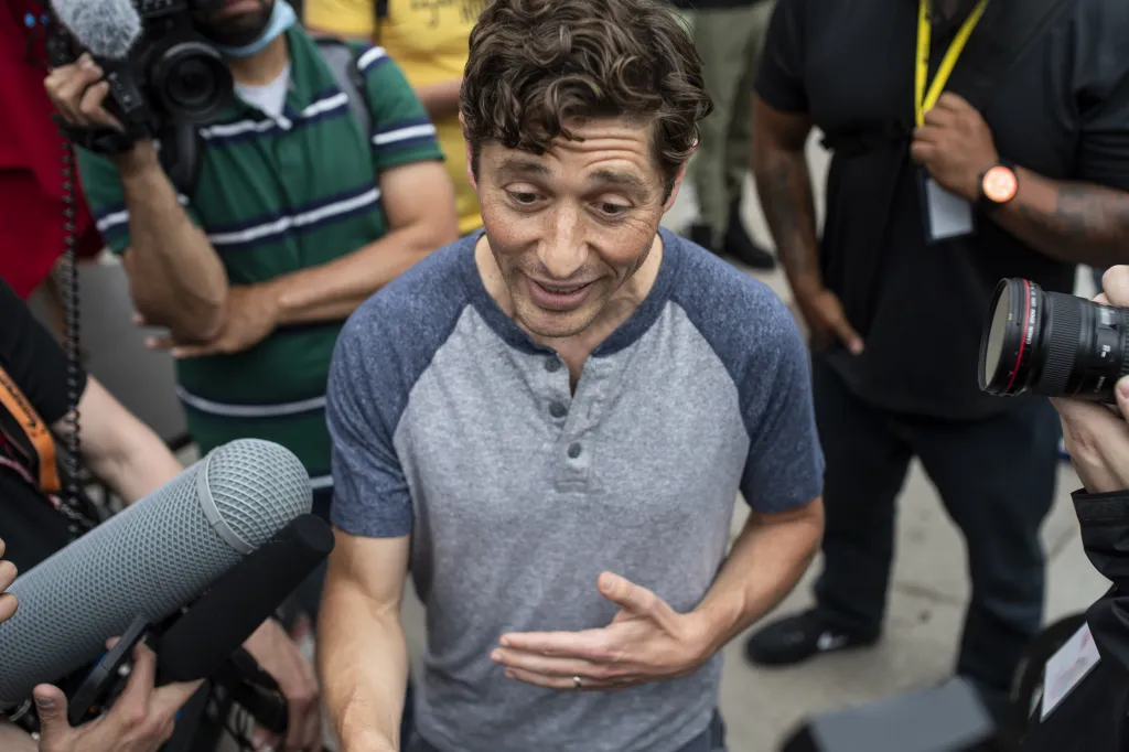 Minneapolis Mayor Jacob Frey speaks with demonstrators calling for the Minneapolis Police Department to be defunded on June 6, 2020 in Minneapolis, Minnesota.