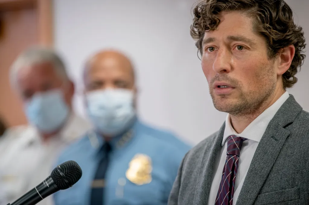 Frey speaks during a news conference in Minneapolis. Minneapolis City Council is voting Friday, June 26, 2020