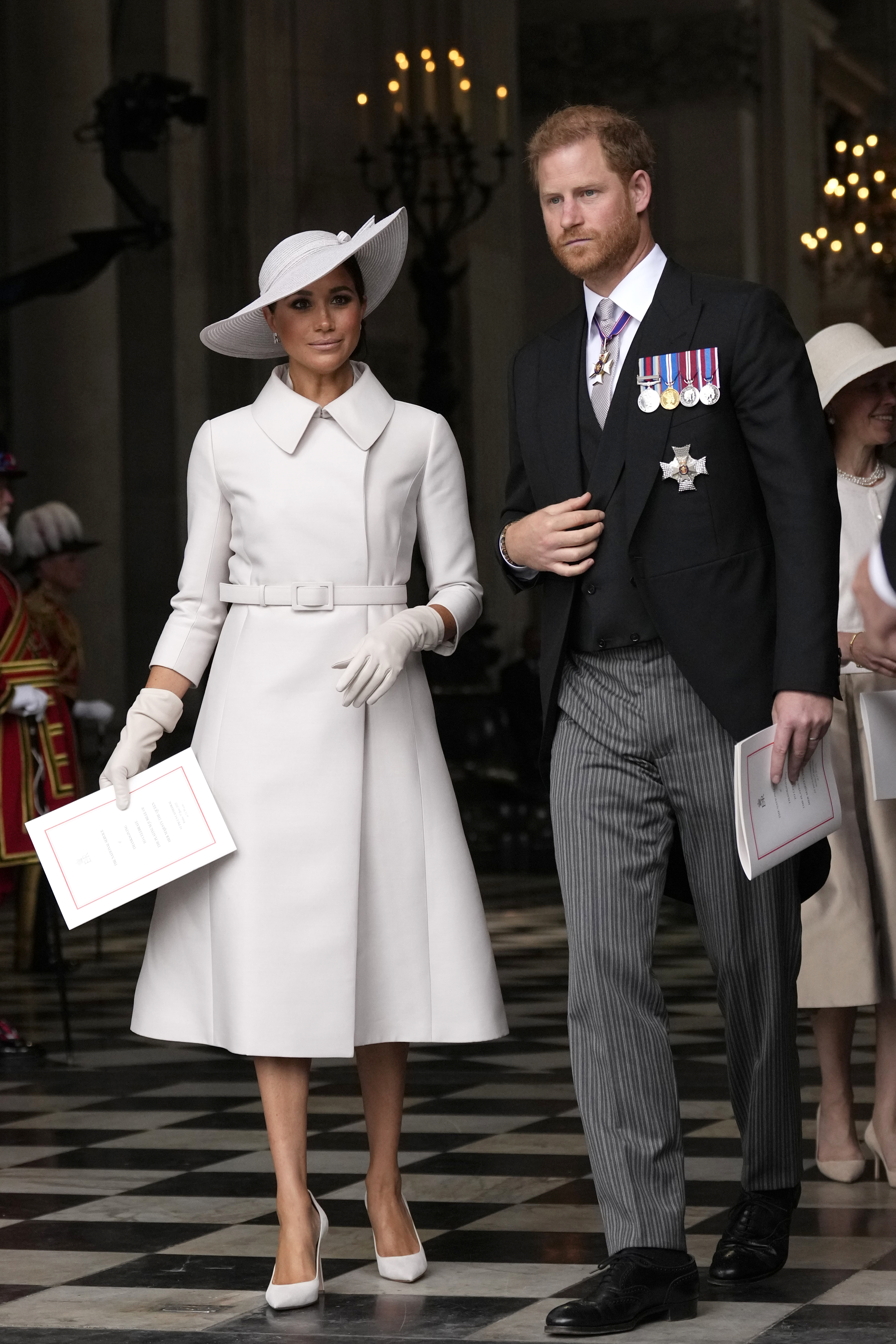 Prince Harry and Meghan Markle, Duke and Duchess of Sussex leave after a service of thanksgiving for the reign of Queen Elizabeth II at St Paul's Cathedral in London