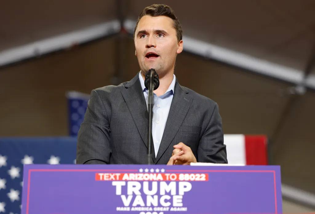 Charlie Kirk speaking at a campaign rally in Glendale, Arizona.