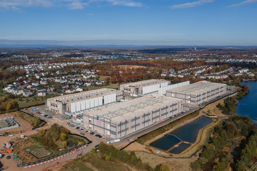 Aerial view of a Microsoft data center in Aldie, Virginia.