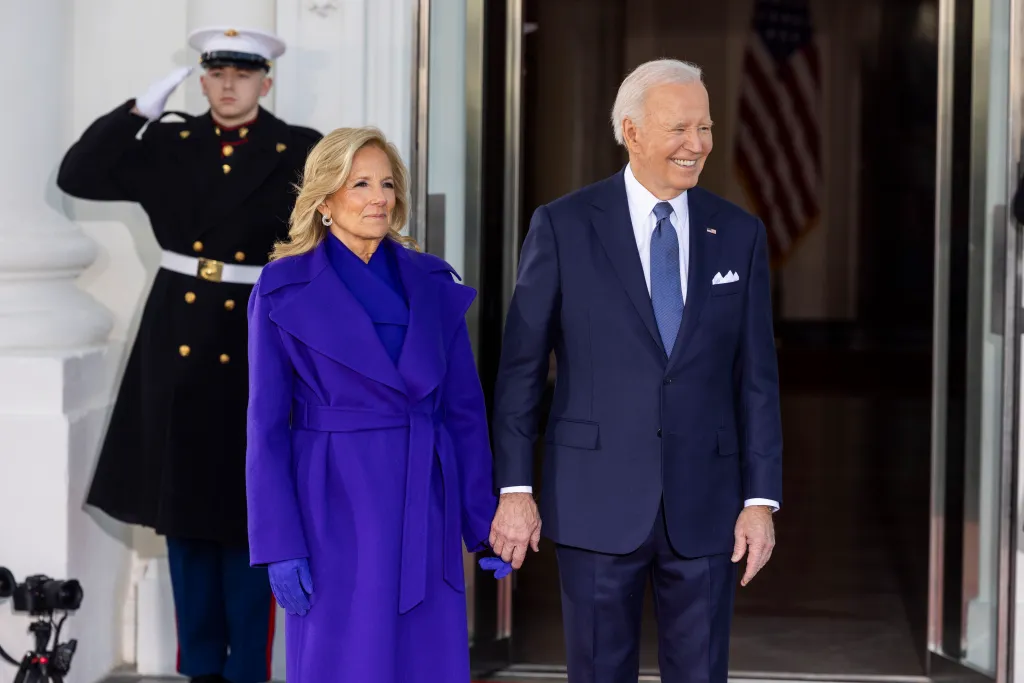 President Joe Biden and first lady Jill Biden outside the White House on Jan. 20, 2025.