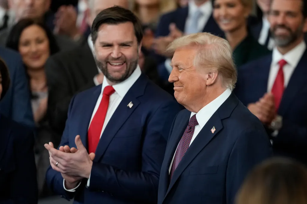 Donald Trump and JD Vance at the Presidential Inauguration in the U.S. Capitol Rotunda.