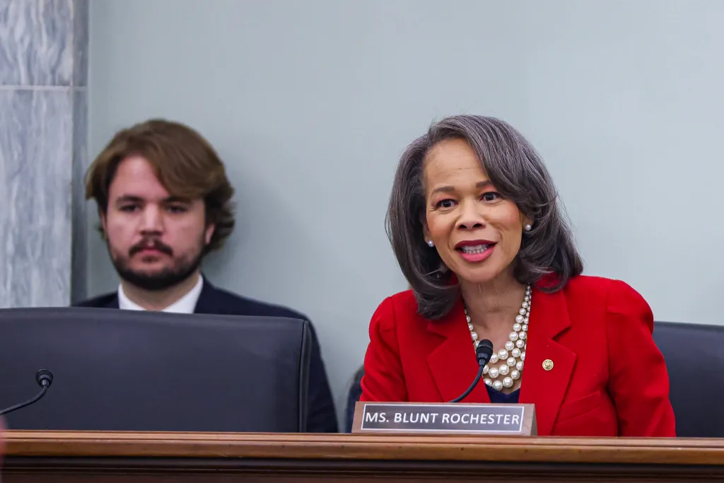 Senator Lisa Blunt Rochester speaks during a Senate Commerce, Science and Transportation Committee confirmation hearing on June 24, 2026.