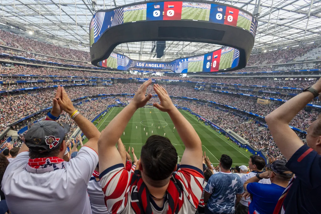 Fans cheer during the FIFA World Cup 2026 Group D match between USA and Paraguay.