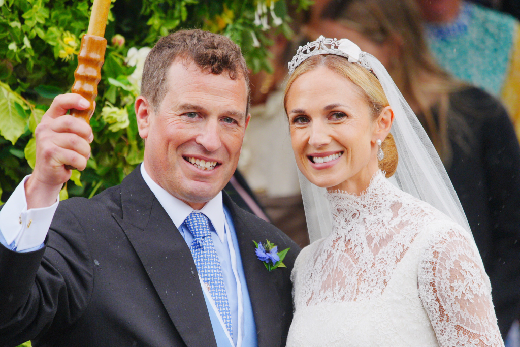 Peter Phillips and Harriet Sperling smiling after their wedding ceremony.