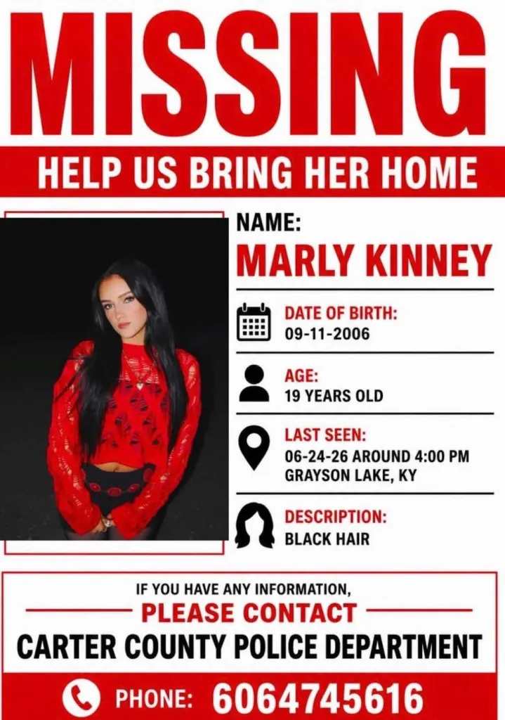 Missing person poster for Marly Kinney.
